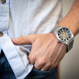 Buy Shop Fossil Everett Automatic Skeleton Blue Dial Silver Steel Strap Watch for Men - ME3220 USA Online