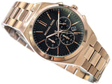 Michael Kors Lennox Chronograph Black Dial Rose Gold Steel Strap Watch For Men - MK9119