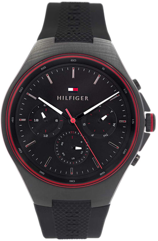 Buy Shop Tommy Hilfiger Justin Black Dial Black Rubber Strap Watch For Men - 1792056 USA Online