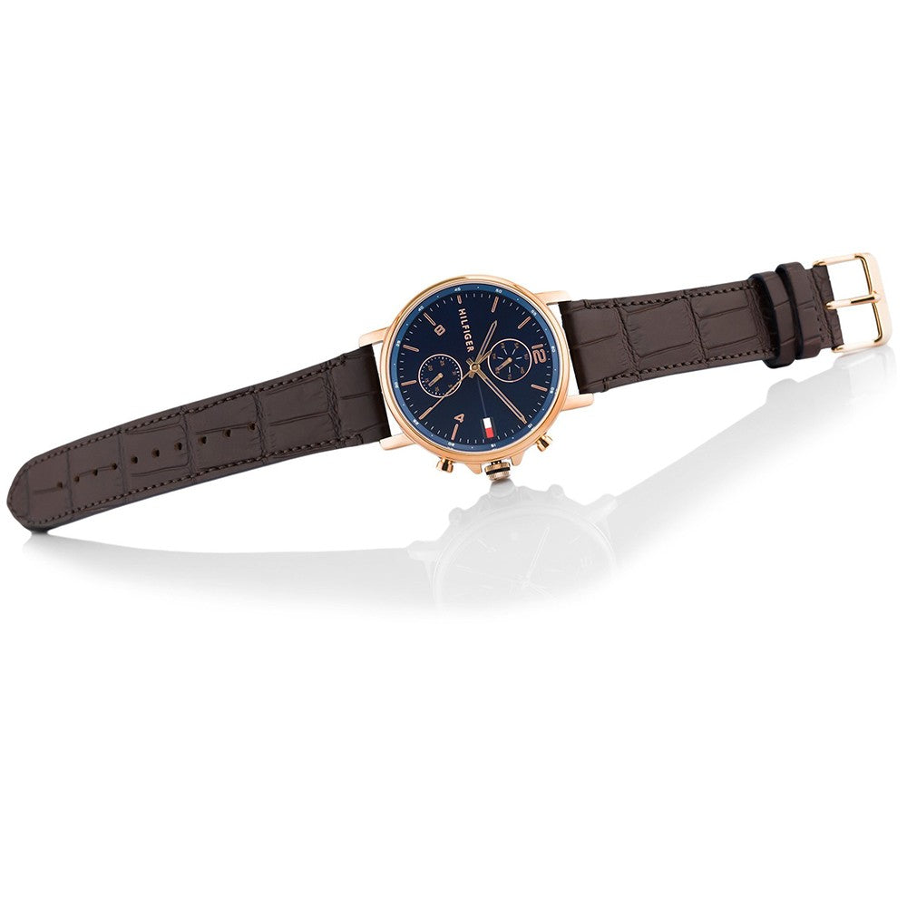 Buy Shop Tommy Hilfiger Daniel Blue Dial Brown Leather Strap Watch for Men - 1710418 USA Online
