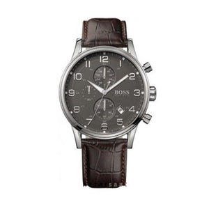 Buy Shop Hugo Boss Aeroliner Chronograph Quartz Grey Dial Brown Leather Strap Watch For Men - HB1512570 USA Online