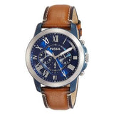 Buy Shop Fossil Grant Chronograph Blue Dial Brown Leather Strap Watch for Men - FS5151 USA Online