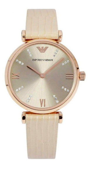 Buy Shop Emporio Armani Gianni T Bar Gunmetal Dial Beige Leather Strap Watch For Women - AR1681 USA Online