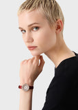 Emporio Armani Two-Hand Analog White Dial Red Leather Strap Watch For Women - AR11532