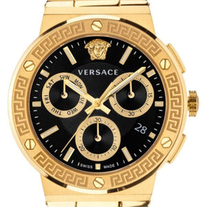 Buy Shop Versace Greca Chronograph Black Dial Gold Steel Strap Watch For Men - VEZ900421 USA Online
