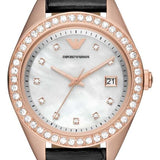 Buy Shop Emporio Armani Cleo Three-Hand Mother of Pearl Dial Black Leather Strap Watch For Women - AR11485 USA Online