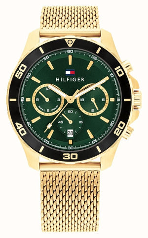 Buy Shop Tommy Hilfiger Jordan Chronograph Green Dial Gold Mesh Strap Watch For Men - 1792093 USA Online