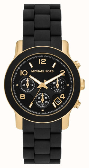 Buy Shop Michael Kors Runway Chronograph Black Dial Black Silicone Strap Watch For Women - MK7385 USA Online