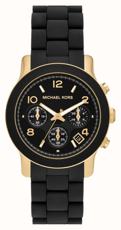 Buy Shop Michael Kors Runway Chronograph Black Dial Black Silicone Strap Watch For Women - MK7385 USA Online