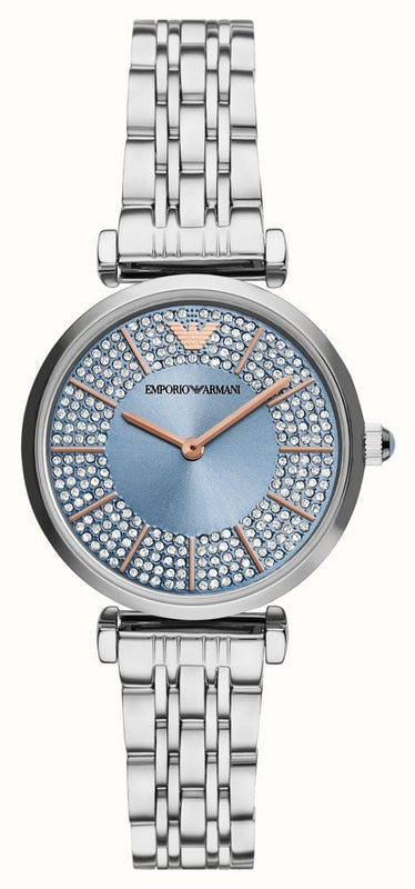 Buy Shop Emporio Armani Gianni T-Bar Quartz Blue Dial Silver Steel Strap Watch For Women - AR11594 USA Online