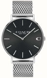 Coach Charles Black Dial Silver Mesh Bracelet Watch for Men - 14602144