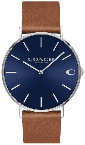 Buy Shop Coach Charles Blue Dial Brown Leather Strap Watch for Men - 14602151 USA Online