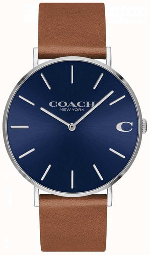 Coach Charles Blue Dial Brown Leather Strap Watch for Men - 14602151