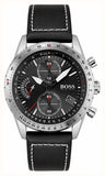 Hugo Boss Aero Chronograph Black Dial Black Leather Strap Watch for Men - 1513770