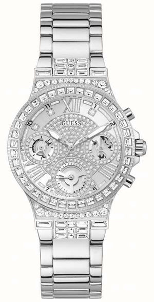 Buy Shop Guess Moonlight Multi Function Diamonds Silver Dial Silver Steel Strap Watch for Women - GW0320L1 USA Online