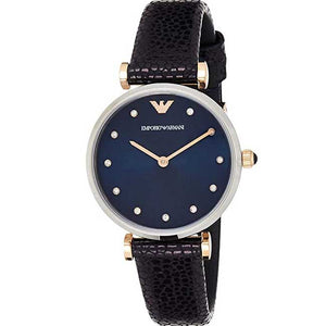 Buy Shop Emporio Armani Gianni T Bar Analog Blue Dial Black Leather Strap Watch For Women - AR1989 USA Online