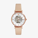 Buy Shop Emporio Armani Meccanico Silver Skeleton Dial Beige Leather Strap Watch For Women - AR60001 USA Online