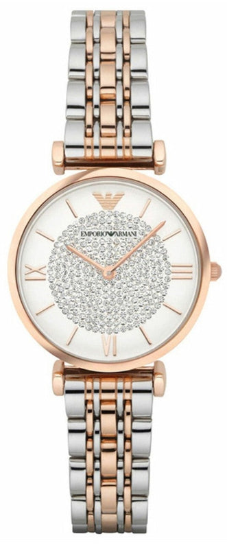 Buy Shop Emporio Armani Gianni T Bar Quartz White Dial Two Tone Steel Strap Watch For Women - AR80035 USA Online