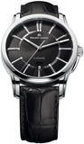 Maurice Lacroix Pontos Date Automatic Black Dial Black Leather Strap Watch For Men - PT6148-SS001-330