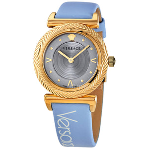 Buy Shop Versace V-Motif Grey Dial Blue Leather Strap Watch for Women - VERE00318 USA Online