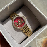 Buy Shop Michael Kors Camille Analog Red Dial Gold Steel Strap Watch For Women - MK7196 USA Online