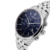 Citizen Eco Drive Chronograph Blue Dial Silver Steel Strap Watch For Men - AT2140-55L