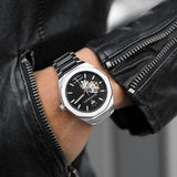Buy Shop Maserati Stile Skeleton Automatic Black Dial Silver Steel Strap Watch For Men - R8823142002 USA Online
