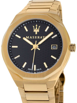 Buy Shop Maserati Stile Black Dial Gold Steel Strap Watch For Men - R8853142004 USA Online