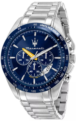 Maserati Traguardo Chronograph Modena Edition Blue Dial Silver Steel Strap Watch For Men - R8871612039