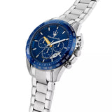 Maserati Traguardo Chronograph Modena Edition Blue Dial Silver Steel Strap Watch For Men - R8871612039