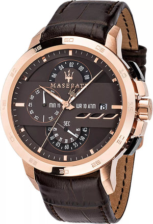 Buy Shop Maserati Ingegno Chronograph Brown Dial Brown Leather Strap Watch for Men - R88771639001 USA Online