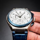 Buy Shop Maserati Triconic Chronograph White Dial Blue Leather Strap Watch For Men - R8871639001 USA Online