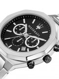 Buy Shop Maserati Stile Chronograph Black Dial Silver Steel Strap Watch For Men - R8873642004 USA Online
