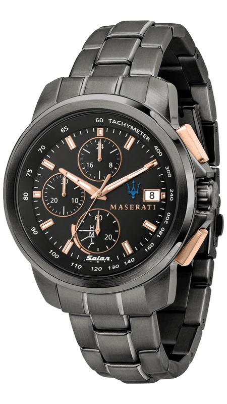 Buy Shop Maserati Successo Solar Black Dial Grey Steel Strap Watch For Men - R8873645001 USA Online