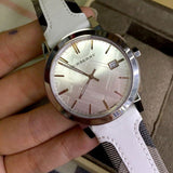 Buy Shop Burberry The City Silver Dial White Leather Strap Watch for Women - BU9019 USA Online