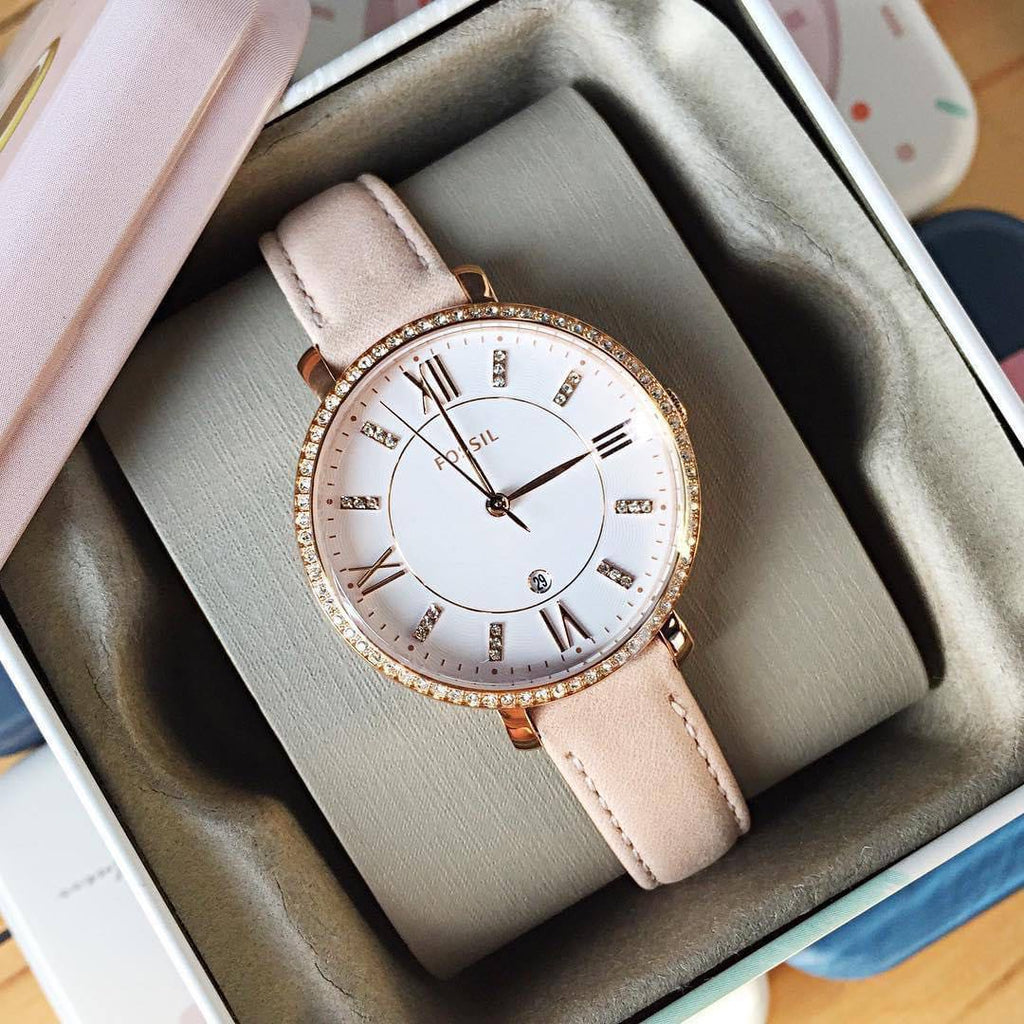 Buy Shop Fossil Jacqueline White Dial Pink Leather Strap Watch for Women - ES4303 USA Online