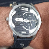 Buy Shop Diesel Mini Daddy Black Silver Dial Black Leather Strap Watch For Men - DZ7307 USA Online