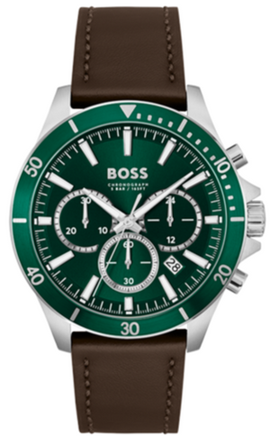 Buy Shop Hugo Boss Troper Chronograph Green Dial Brown Leather Strap Watch For Men - 1514098 USA Online