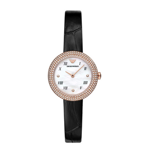 Buy Shop Emporio Armani Rosa Quartz Mother Of Pearl White Dial Black Leather Strap Watch For Women - AR11356 USA Online