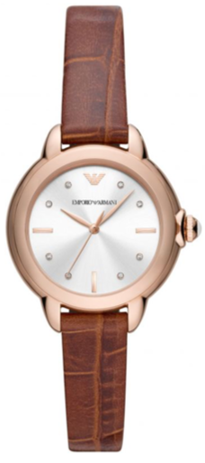 Buy Shop Emporio Armani Mia Quartz Silver Dial Brown Leather Strap Watch For Women - AR11525 USA Online