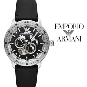 Buy Shop Emporio Armani Renato Chronograph Automatic Black Dial Black Leather Strap Watch For Men - AR60051 USA Online