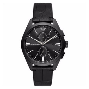 Buy Shop Emporio Armani Claudio Chronograph Black Dial Black Leather Strap Watch For Men - AR11483 USA Online
