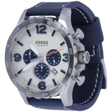 Buy Shop Fossil Nate Chronograph White Dial Blue Leather Strap Watch for Men - JR1480 USA Online
