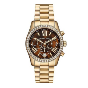 Buy Shop Michael Kors Lexington Chronograph Brown Dial Gold Steel Strap Watch For Women - MK7276 USA Online