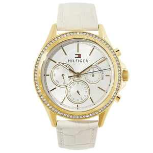 Buy Shop Tommy Hilfiger Ari Diamonds White Dial Cream Leather Strap Watch for Women - 1781982 USA Online