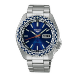 Seiko 5 Sports Petrol Blue Checker Flag Special Edition Blue Dial Silver Steel Strap Watch For Men - SRPK65K1