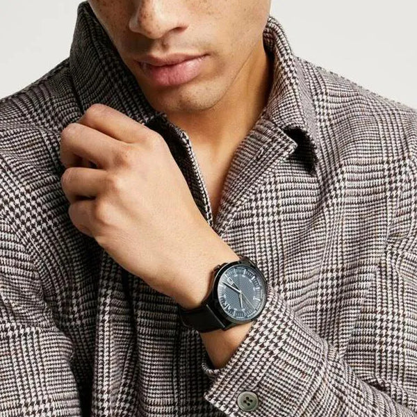 Buy Shop Armani Exchange Hampton Quartz Blue Dial Black Leather Strap Watch for Men - AX2411 USA Online