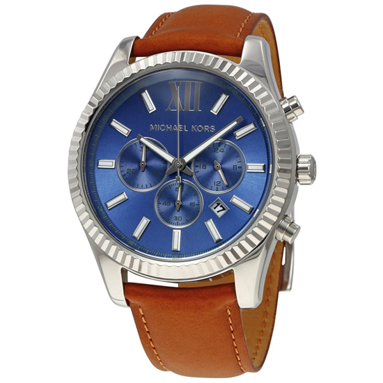 Buy Shop Michael Kors Lexington Chronograph Blue Dial Brown Leather Strap Watch For Men - MK8537 USA Online