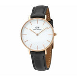Buy Shop Daniel Wellington Petite Sheffield White Dial Black Leather Strap Watch For Women - DW00100174 USA Online