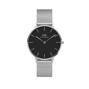 Buy Shop Daniel Wellington Petite Sterling Black Dial Silver Mesh Bracelet Watch For Women - DW00100304 USA Online